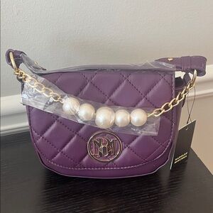 Badgley Mischka Purple Quilted Crossbody Bag with Gold Chain